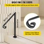 VEVOR 1-2 Step Handrail, Black Steel Railing for Steps 330LBS Capacity Stair Handrail Baking Varnish Metal Handrail for Stairs Stylish Handrails for Outdoor Steps with Expansion Bolts & Drill Bit