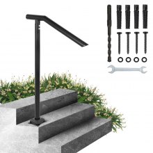 VEVOR Handrail, 1-3 Step Black Steel Railing for Steps 330LBS Capacity Stair Handrail  Baking Varnish Metal Handrail for Stairs Stylish Handrails for Outdoor Steps with Expansion Bolts & Drill Bit