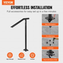 VEVOR Handrail, 1-3 Step Black Steel Railing for Steps 330LBS Capacity Stair Handrail  Baking Varnish Metal Handrail for Stairs Stylish Handrails for Outdoor Steps with Expansion Bolts & Drill Bit