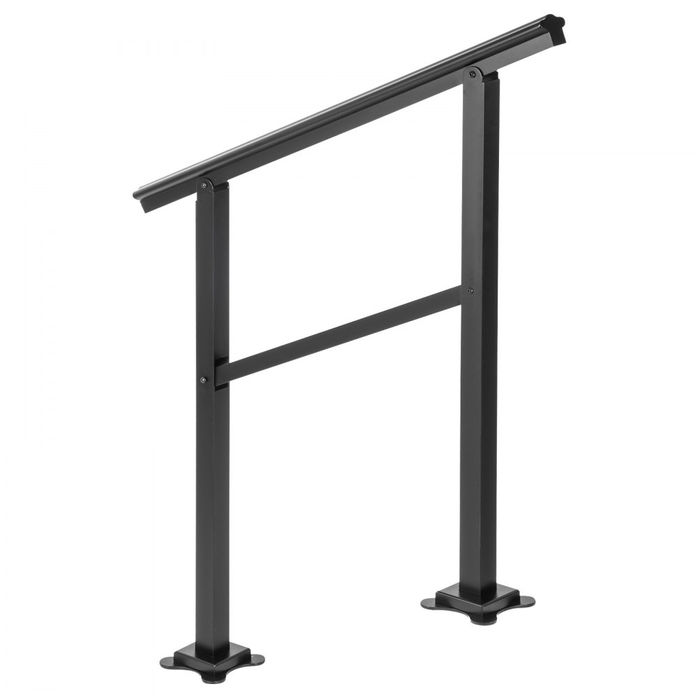 black VEVOR outdoor handrail with two posts and base plates.