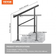 VEVOR Handrail Outdoor Stairs Outdoor Handrail Aluminum Fits 2-3 Steps w/ Screws