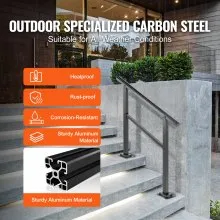 VEVOR Outdoor Handrail 165LBS Load Handrail Outdoor Stairs Aluminum Stair Handrail 36 x 35" Outdoor Stair Railing Transitional Range from 0 to 50° Staircase Handrail Fits 2-3 Steps with Screw Kit