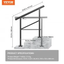VEVOR Outdoor Handrail 165LBS Load Handrail Outdoor Stairs Aluminum Stair Handrail 36 x 35" Outdoor Stair Railing Transitional Range from 0 to 50° Staircase Handrail Fits 2-3 Steps with Screw Kit