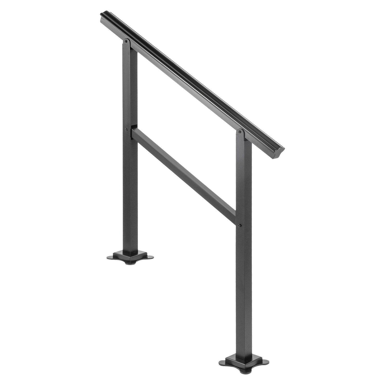VEVOR outdoor handrail with two sturdy legs and a sleek black finish.