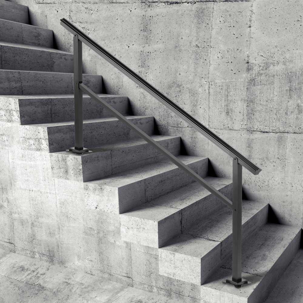 VEVOR Outdoor Handrail 165LBS Load Handrail Outdoor Stairs Aluminum Stair Handrail 60 x 35" Outdoor Stair Railing Transitional Range from 0 to 30° Staircase Handrail Fits 4-5 Steps with Screw Kit