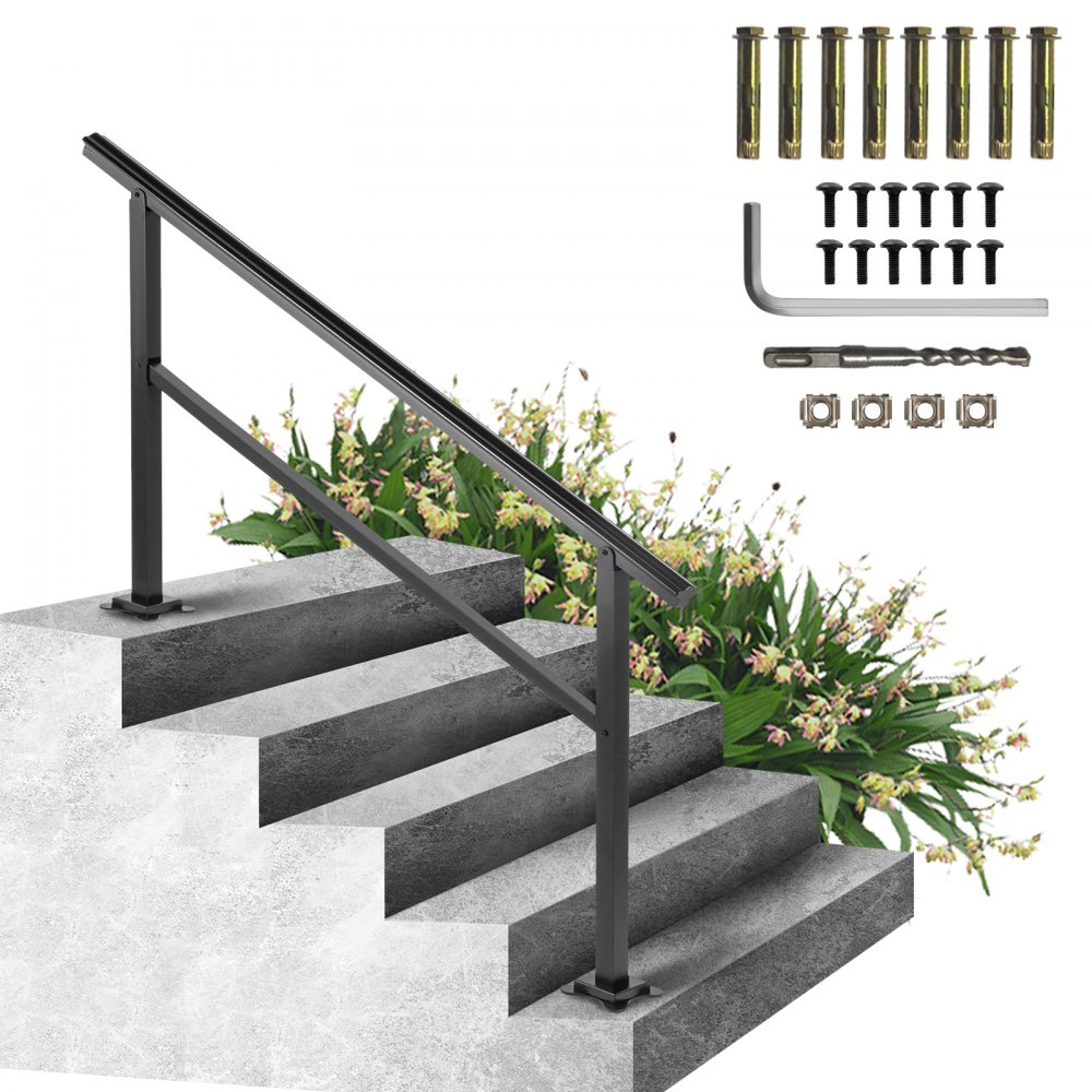 VEVOR Iron Handrail Picket Fits 4-5 Steps Stair Rail Hand Rails Outdoor Gardens