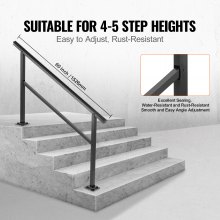 VEVOR Outdoor Handrail 165LBS Load Handrail Outdoor Stairs Aluminum Stair Handrail 60 x 35" Outdoor Stair Railing Transitional Range from 0 to 30° Staircase Handrail Fits 4-5 Steps with Screw Kit