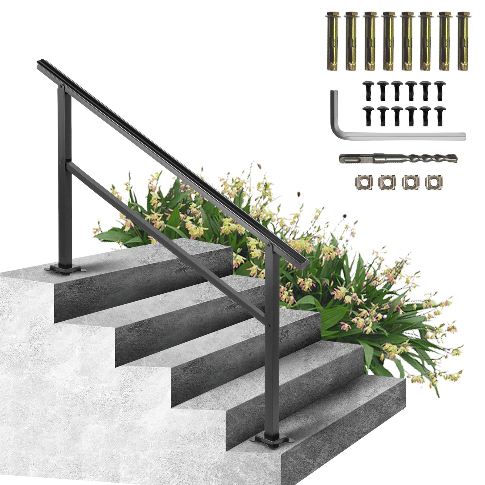 VEVOR Iron Handrail Picket Fits 4-5 Steps Stair Rail Hand Rails Outdoor Gardens