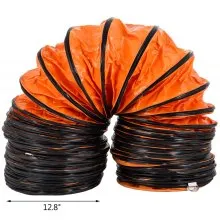 VEVOR 16FT/5m PVC Flexible Ducting for Portable PVC Ventilation Duct Flexible Fan Ducting Strong Vinyl Material 12Inch 300mm Dia Gardening Orange (16FT/5m-12inch/300mm)