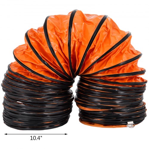 VEVOR PVC Flexible Ducting, 32 ft / 10 m, Strong Vinyl Material PVC Flexible Duct Hosing, Fit 10 Inch / 250 mm Diameter Portable Ventilation Fan Exhaust Fan, Orange (32FT/10m-10inch/250mm)