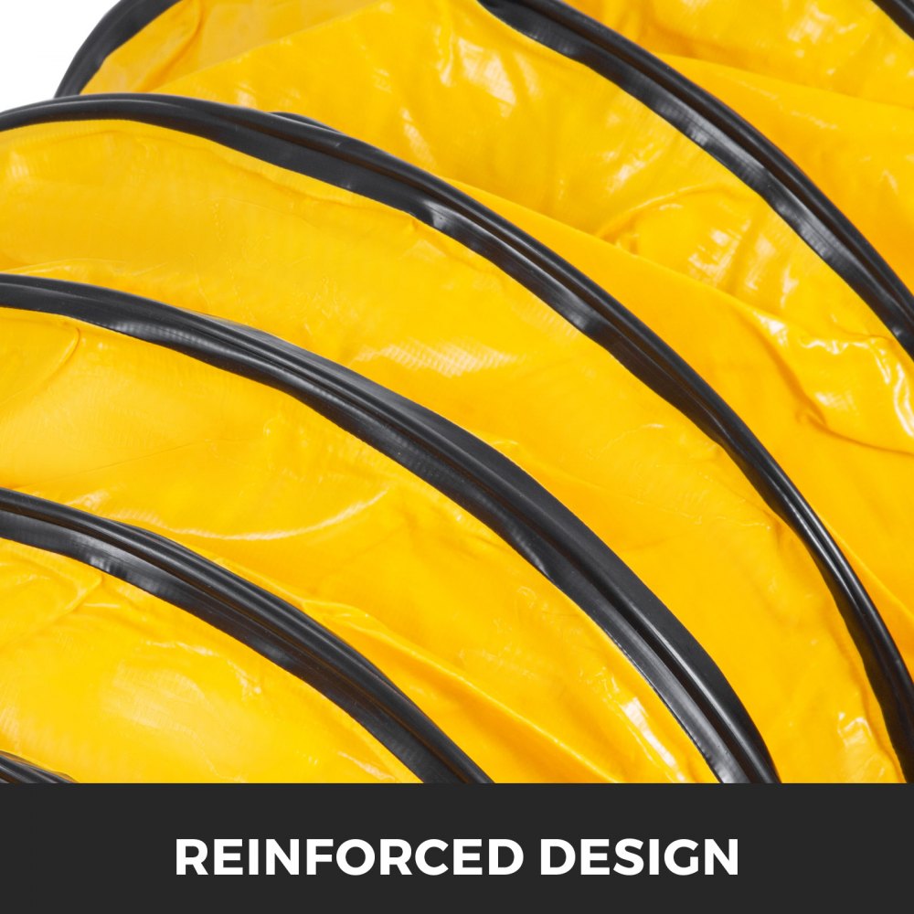 yellow VEVOR flexible duct hose with reinforced black ribs.
