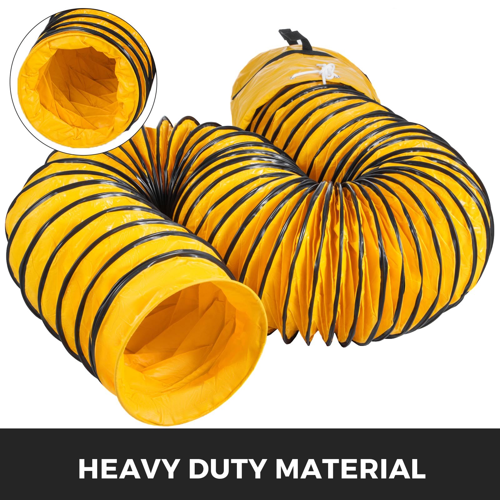 VEVOR flexible duct hose in vibrant yellow with black spiral reinforcement.