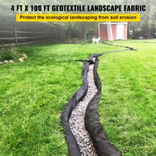 VEVOR Garden Weed Barrier Fabric, 8OZ Heavy Duty Geotextile Landscape Fabric, 4ft x 100ft Non-Woven Weed Block Gardening Mat for Ground Cover, Weed Control Cloth, Landscaping, Underlayment, Black