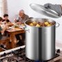 VEVOR Stainless Steel Stockpot, 42 Quart Large Cooking Pots, Cookware Sauce Pot with Basket, Lid, and Handle, Heavy Duty Commercial Grade Stock Pot, Sanding Treatment, for Large Groups Events Silver