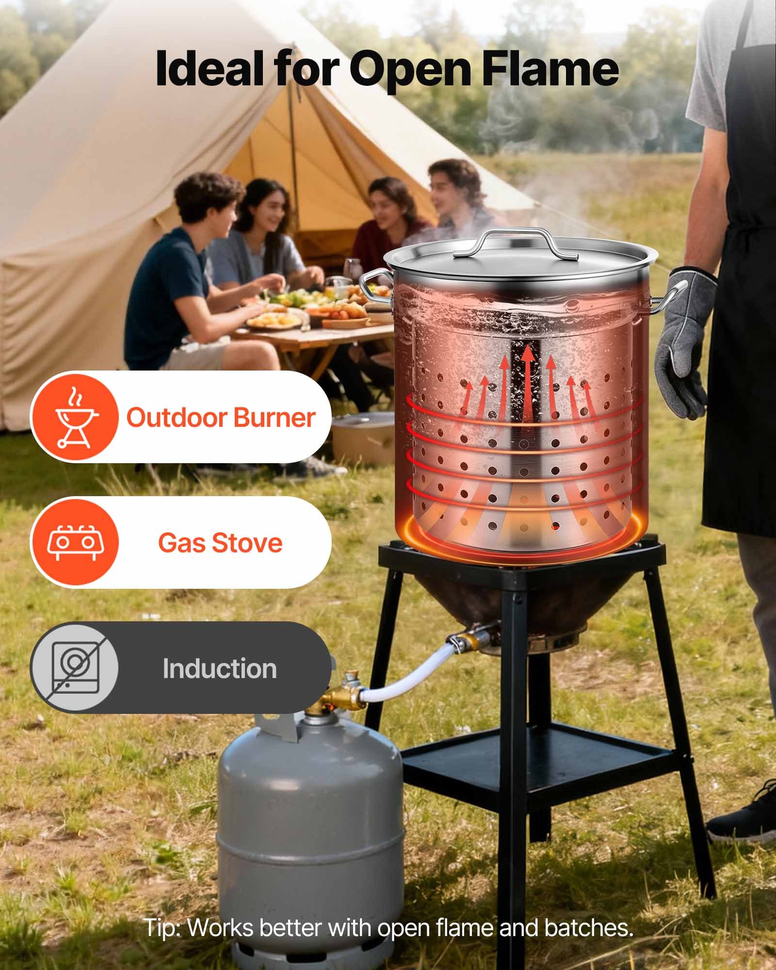 VEVOR Stainless Steel Stockpot, 42 Quart Large Cooking Pots, Cookware Sauce Pot with Basket, Lid, and Handle, Heavy Duty Commercial Grade Stock Pot, Sanding Treatment, for Large Groups Events Silver