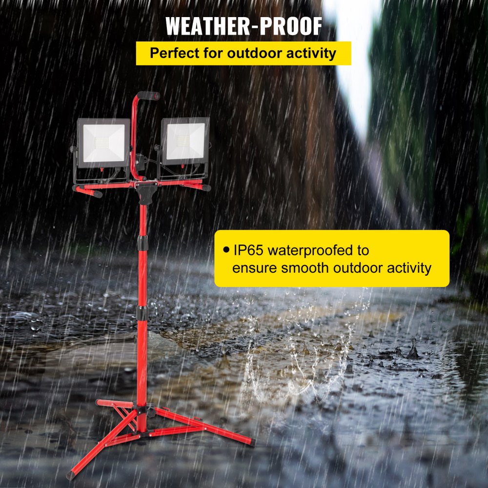 VEVOR Luz de trabajo LED con soporte, luz de trabajo LED de doble cabezal de 4200 lúmenes con soporte de trípode ajustable y plegable de 27,6"-68,1", luz de trabajo de trípode LED impermeable IP65, con temperatura de color de 5000 Kelvin