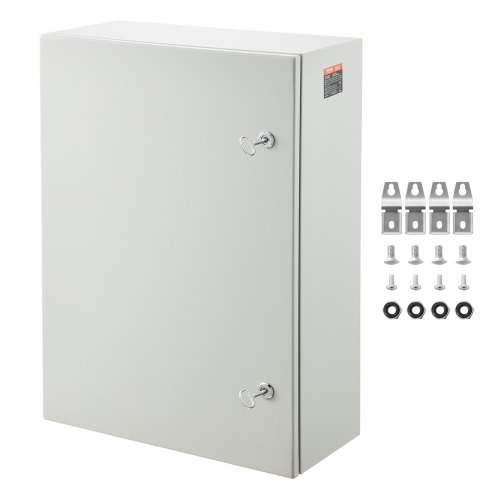 VEVOR Steel Electrical Box, 27.6 x 19.7 x 9.8 in, Cold Rolled Steel Electrical Enclosure Box, Wall-Mounted Outdoor Electronic Equipment Enclosure with Mounting Plate, Hinges, Lock, IP66 Waterproof