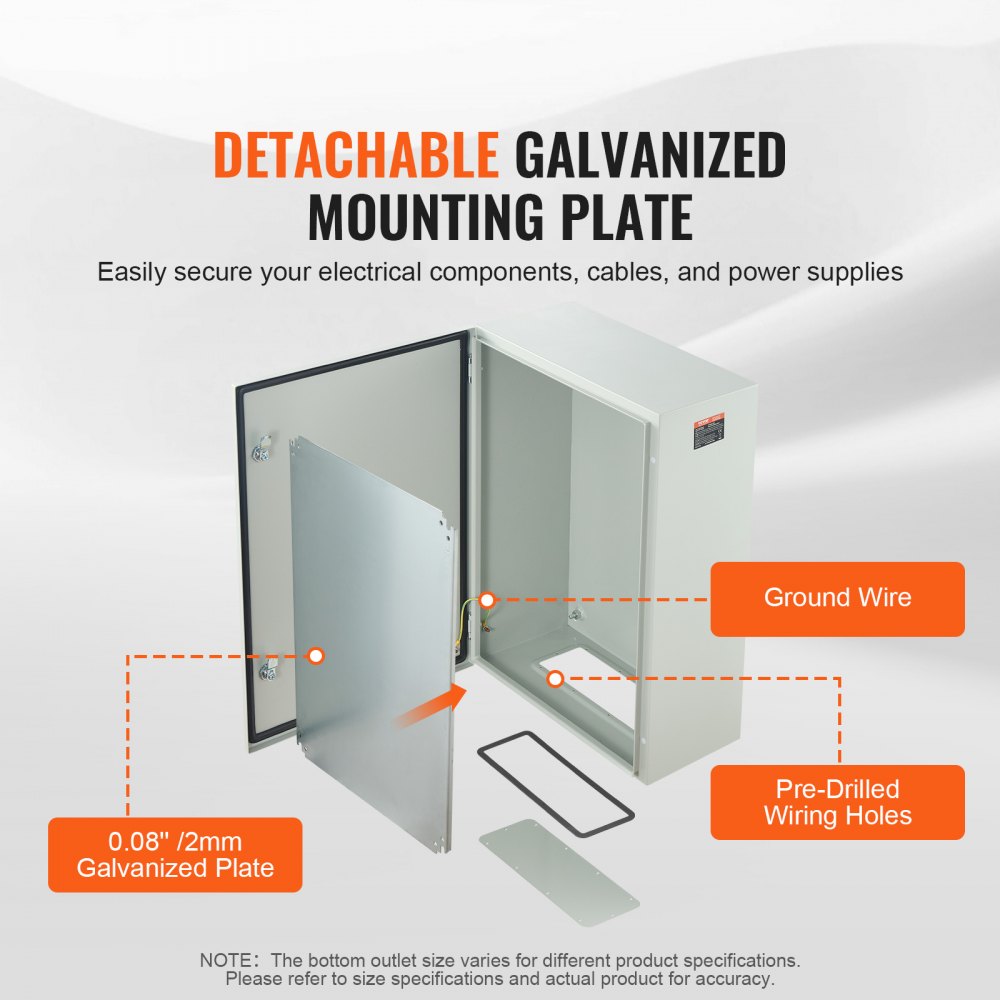 VEVOR Steel Electrical Box, 27.6 x 19.7 x 9.8 in, Cold Rolled Steel Electrical Enclosure Box, Wall-Mounted Outdoor Electronic Equipment Enclosure with Mounting Plate, Hinges, Lock, IP66 Waterproof