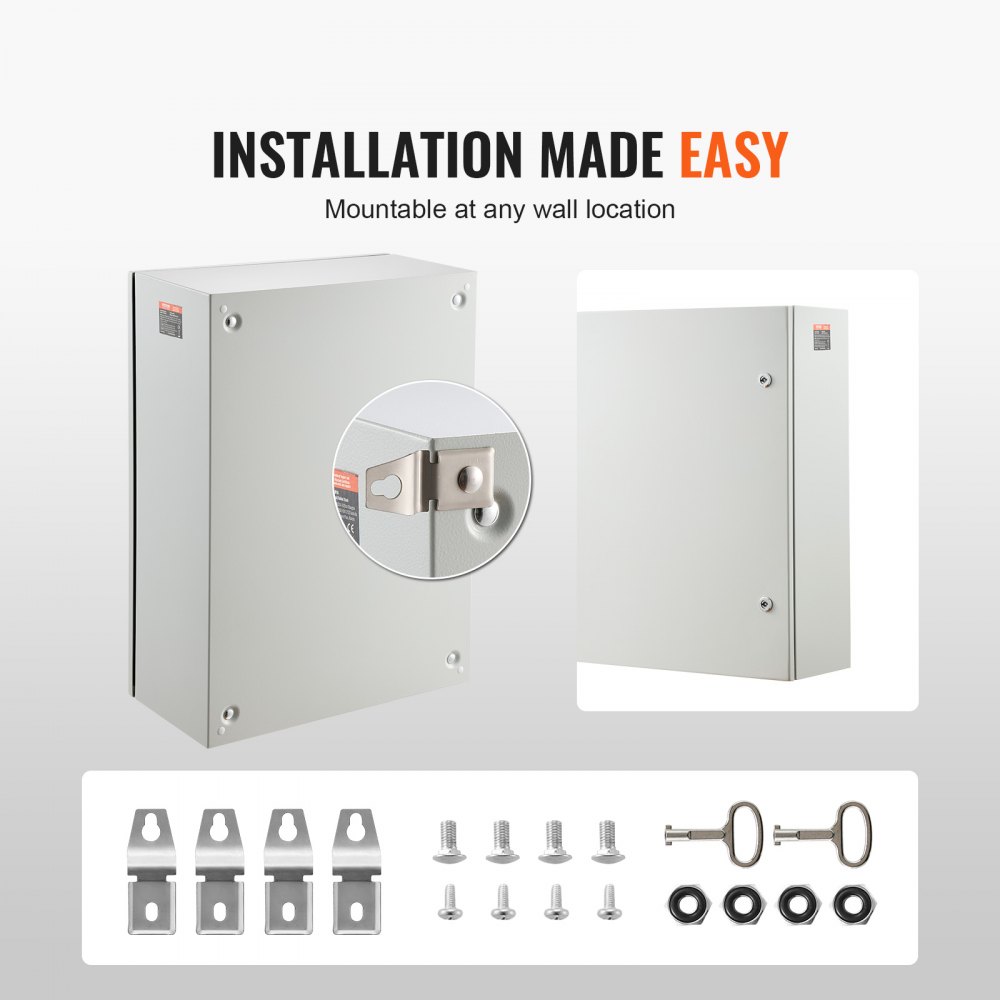 VEVOR Steel Electrical Box, 27.6 x 19.7 x 9.8 in, Cold Rolled Steel Electrical Enclosure Box, Wall-Mounted Outdoor Electronic Equipment Enclosure with Mounting Plate, Hinges, Lock, IP66 Waterproof