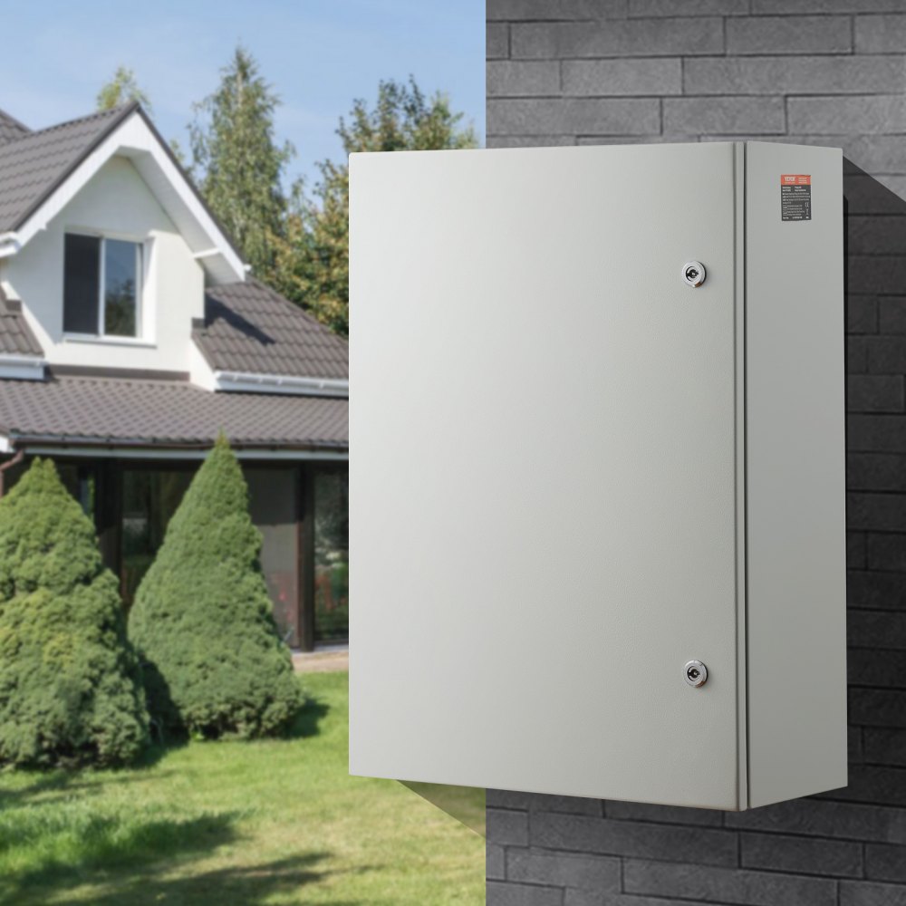 VEVOR Steel Electrical Box, 27.6 x 19.7 x 9.8 in, Cold Rolled Steel Electrical Enclosure Box, Wall-Mounted Outdoor Electronic Equipment Enclosure with Mounting Plate, Hinges, Lock, IP66 Waterproof