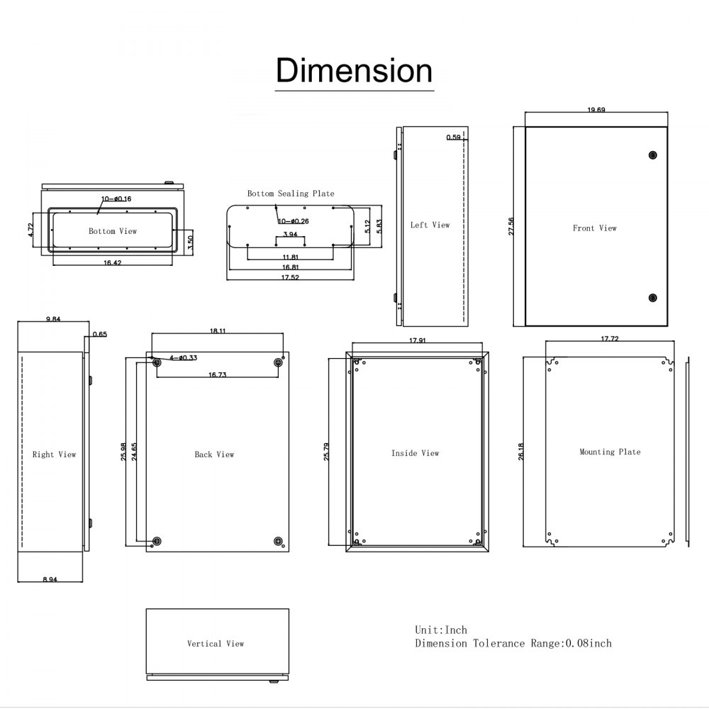 VEVOR Steel Electrical Box, 27.6 x 19.7 x 9.8 in, Cold Rolled Steel Electrical Enclosure Box, Wall-Mounted Outdoor Electronic Equipment Enclosure with Mounting Plate, Hinges, Lock, IP66 Waterproof