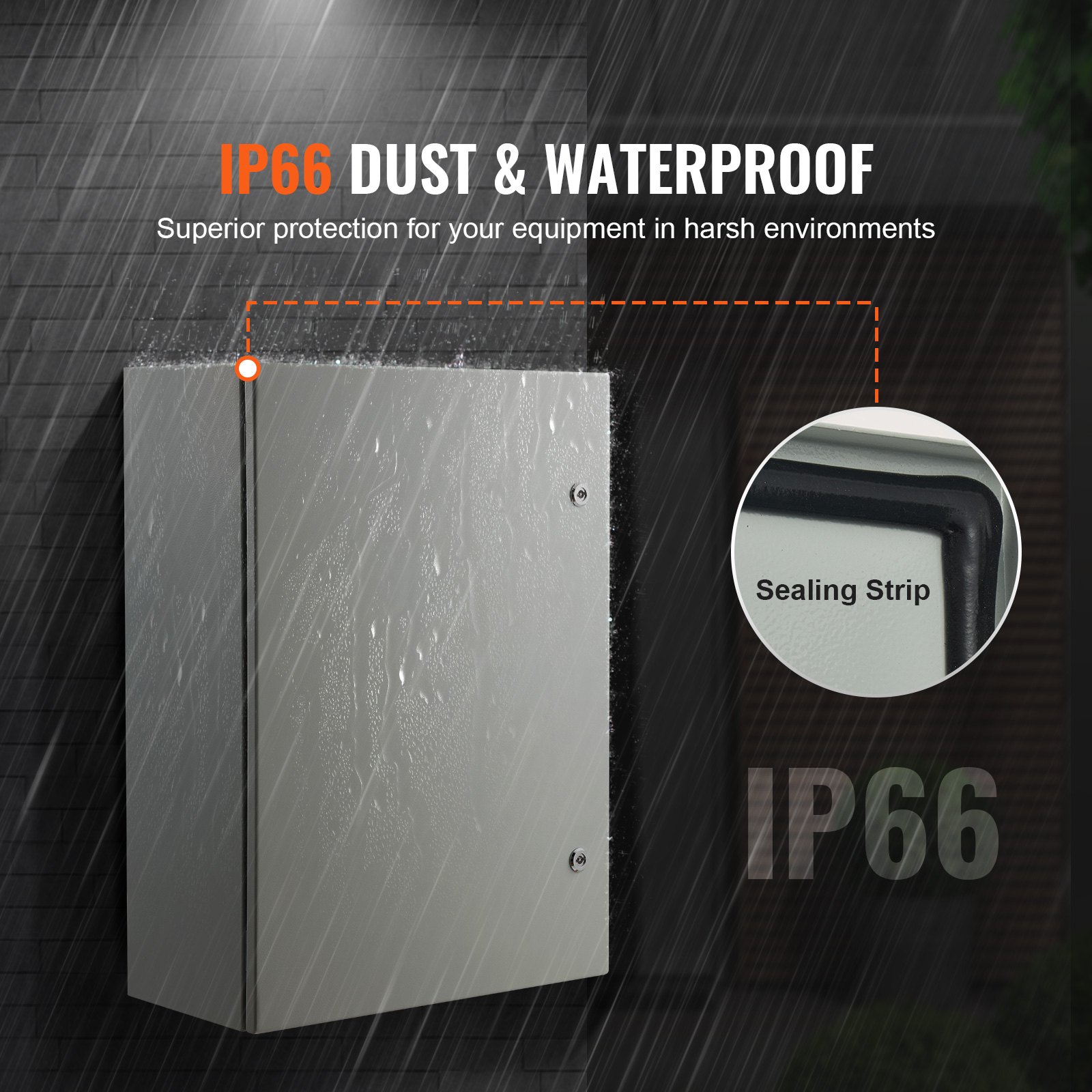 VEVOR Steel Electrical Box, 27.6 x 19.7 x 9.8 in, Cold Rolled Steel Electrical Enclosure Box, Wall-Mounted Outdoor Electronic Equipment Enclosure with Mounting Plate, Hinges, Lock, IP66 Waterproof