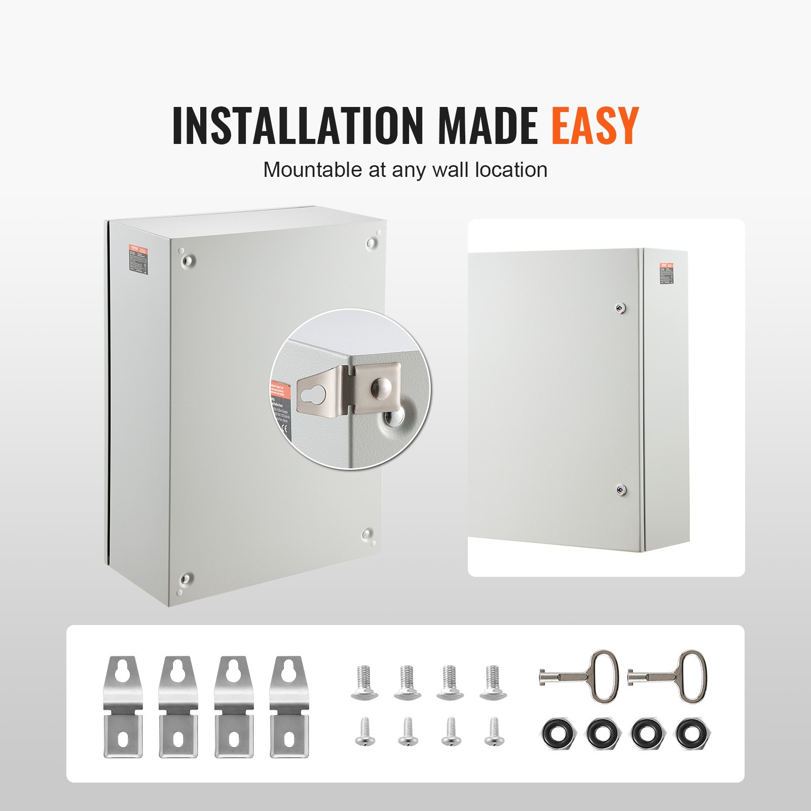 VEVOR Steel Electrical Box, 27.6 x 19.7 x 9.8 in, Cold Rolled Steel Electrical Enclosure Box, Wall-Mounted Outdoor Electronic Equipment Enclosure with Mounting Plate, Hinges, Lock, IP66 Waterproof