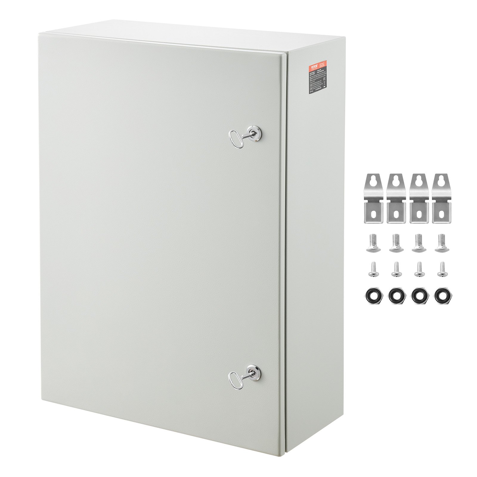 VEVOR Steel Electrical Box, 27.6 x 19.7 x 9.8 in, Cold Rolled Steel Electrical Enclosure Box, Wall-Mounted Outdoor Electronic Equipment Enclosure with Mounting Plate, Hinges, Lock, IP66 Waterproof