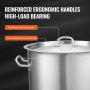 VEVOR stainless steel stockpot with reinforced ergonomic handles, high-load bearing, and a riveted lid handle.