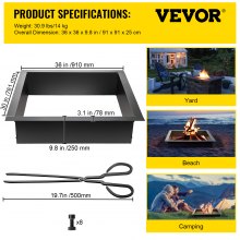 VEVOR Fire Pit Liner Steel Fire Ring 36" Square Fire Pit Insert for Outdoors