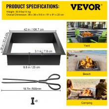 VEVOR Fire Pit Ring, 42-Inch Outer/36-Inch Inner Diameter Fire Pit Liner,1.5 mm Thickness Fire Pit Insert, DIY Fire Ring On & In-Ground, Smokeless Bonfire Liner with Easy Assembly for Outdoors