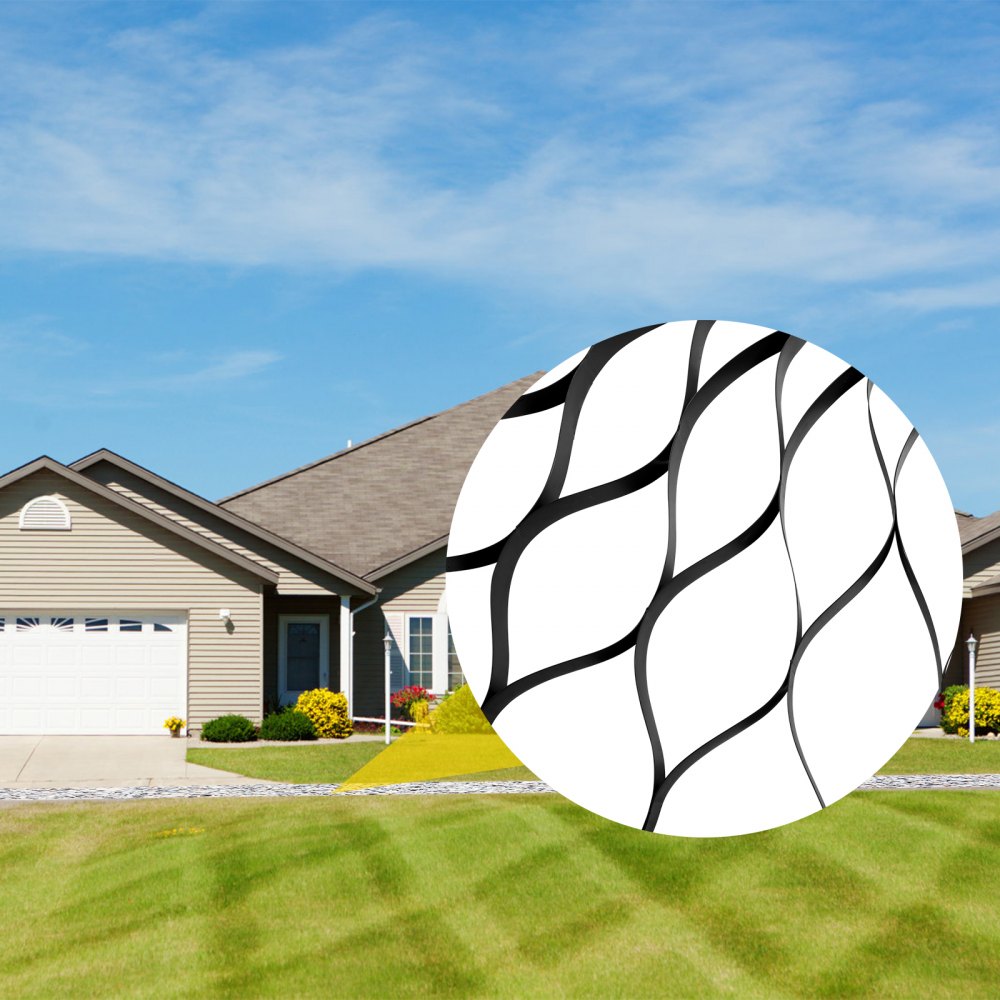 residential house with green lawn featuring VEVOR ground grid close-up inset.