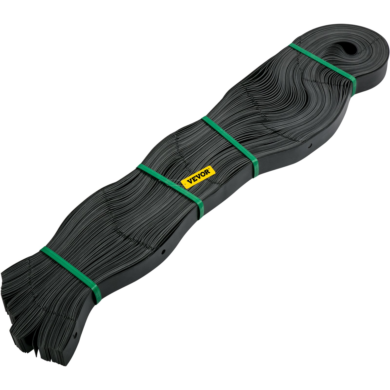 VEVOR ground grid, black straps with green ties, coiled and bound, on white background