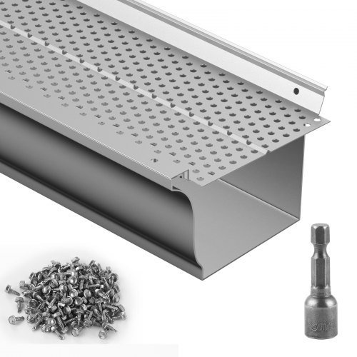 VEVOR Gutter Guard, 5 inch Width, Aluminum Leaf Filter DIY Gutter Cover, 26 PCS 104 ft Total Length, 0.157'' Hole Diameter & 0.02'' Thick Raptor Gutter Guards Fits Any Roof or Gutter Type