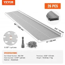 VEVOR Gutter Guard, 152mm Width, Aluminum Leaf Filter DIY Gutter Cover, 26 PCS 264cm Total Length, 4mm Hole Diameter & 0.5mm Thick Raptor Gutter Guards Fits Any Roof or Gutter Type