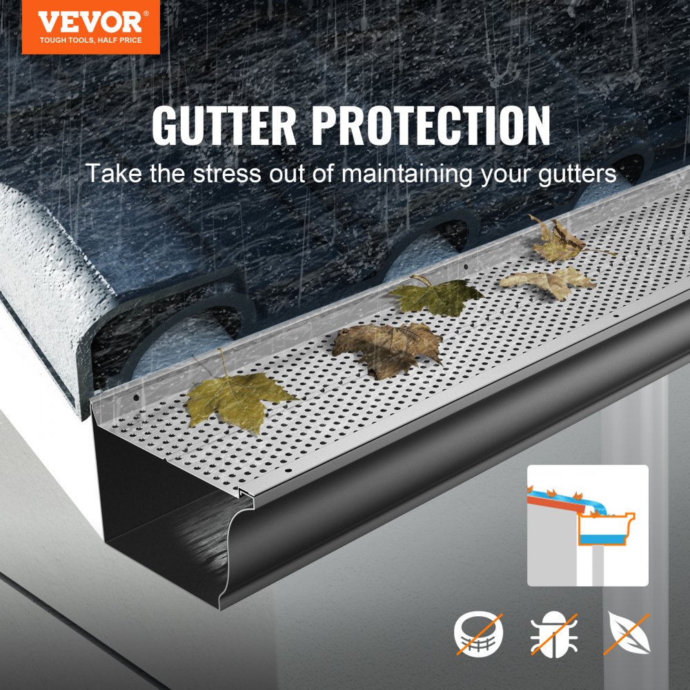 VEVOR Gutter Guard, 6 inch Width, Aluminum Leaf Filter DIY Gutter Cover, 52 PCS 208 ft Total Length, 0.157'' Hole Diameter & 0.02'' Thick Gutter Guards Fits Any Roof or Gutter Type
