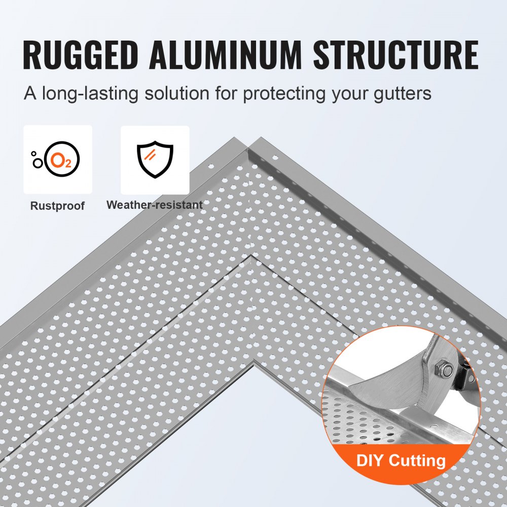 VEVOR Gutter Guard, 6 inch Width, Aluminum Leaf Filter DIY Gutter Cover, 52 PCS 208 ft Total Length, 0.157'' Hole Diameter & 0.02'' Thick Gutter Guards Fits Any Roof or Gutter Type