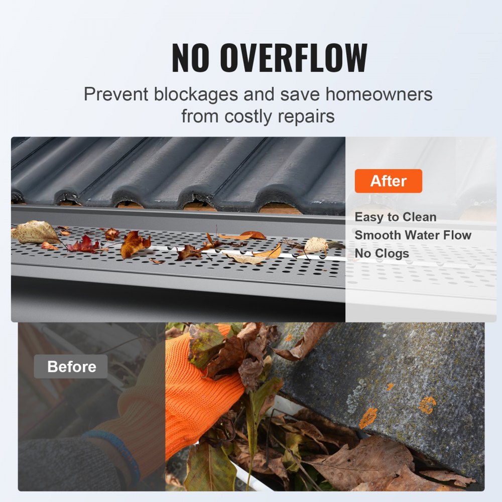 VEVOR Gutter Guard, 6 inch Width, Aluminum Leaf Filter DIY Gutter Cover, 52 PCS 208 ft Total Length, 0.157'' Hole Diameter & 0.02'' Thick Gutter Guards Fits Any Roof or Gutter Type