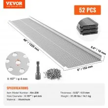 VEVOR Gutter Guard, 152mm Width, Aluminum Leaf Filter DIY Gutter Cover, 52 PCS 528cm Total Length, 4mm Hole Diameter & 0.5mm Thick Raptor Gutter Guards Fits Any Roof or Gutter Type