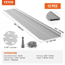 VEVOR Gutter Guard, 5 inch Width, Aluminum Leaf Filter DIY Gutter Cover, 13 PCS 52 ft Total Length, 0.157'' Hole Diameter & 0.02'' Thick Raptor Gutter Guards Fits Any Roof or Gutter Type