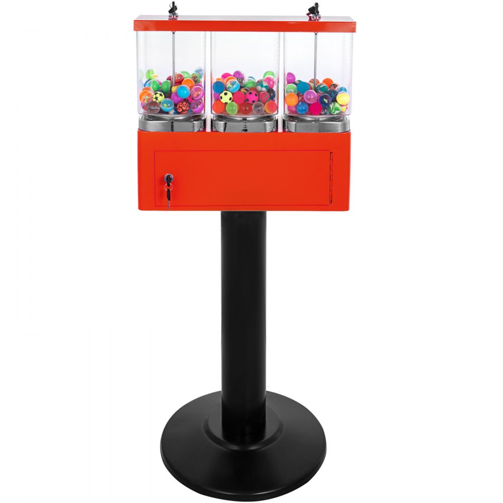 Red Triple Bulk Candy Vending Machine Three-head W/locks+keys Candy Dispenser