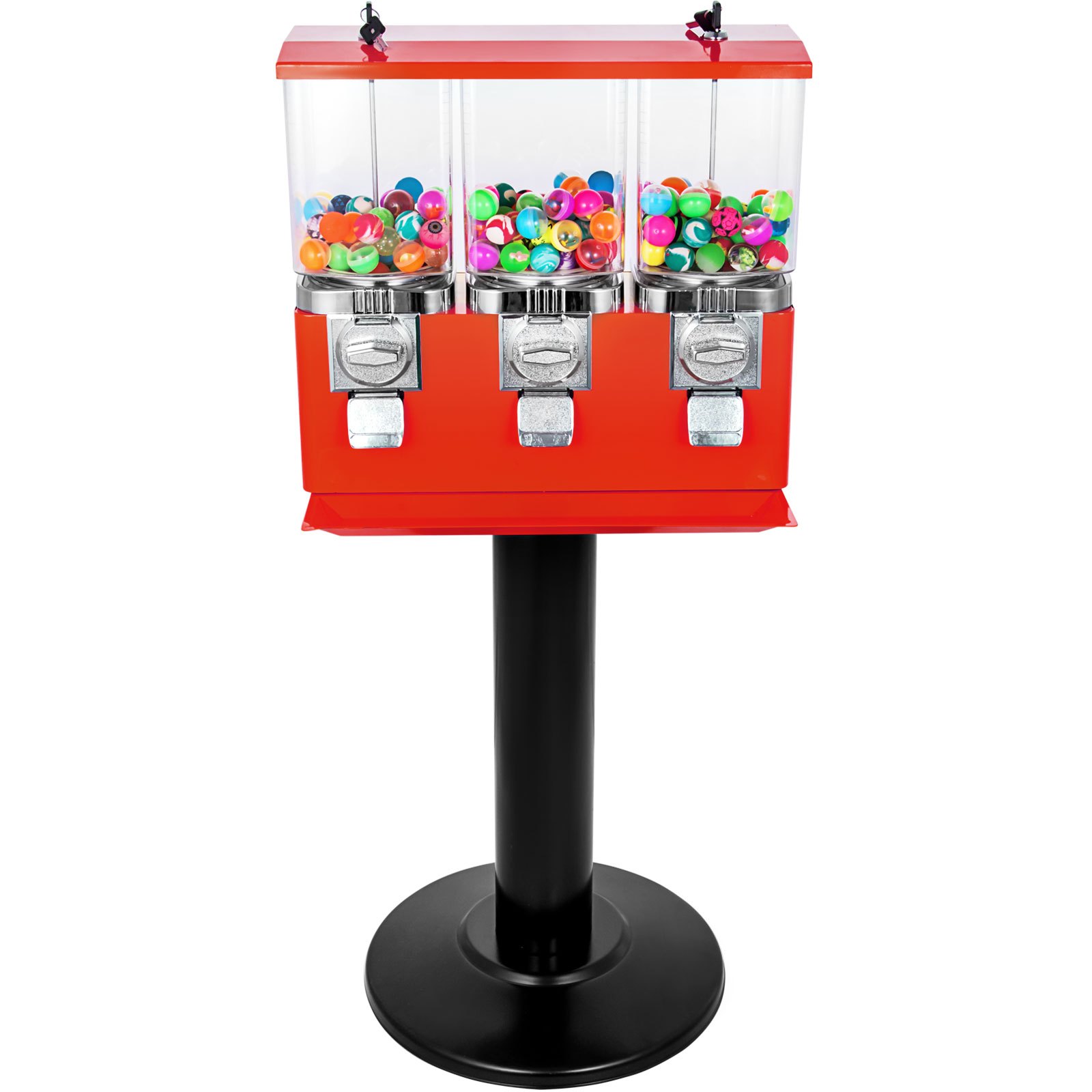 Red Triple Bulk Candy Vending Machine Three-head W/locks+keys Candy Dispenser