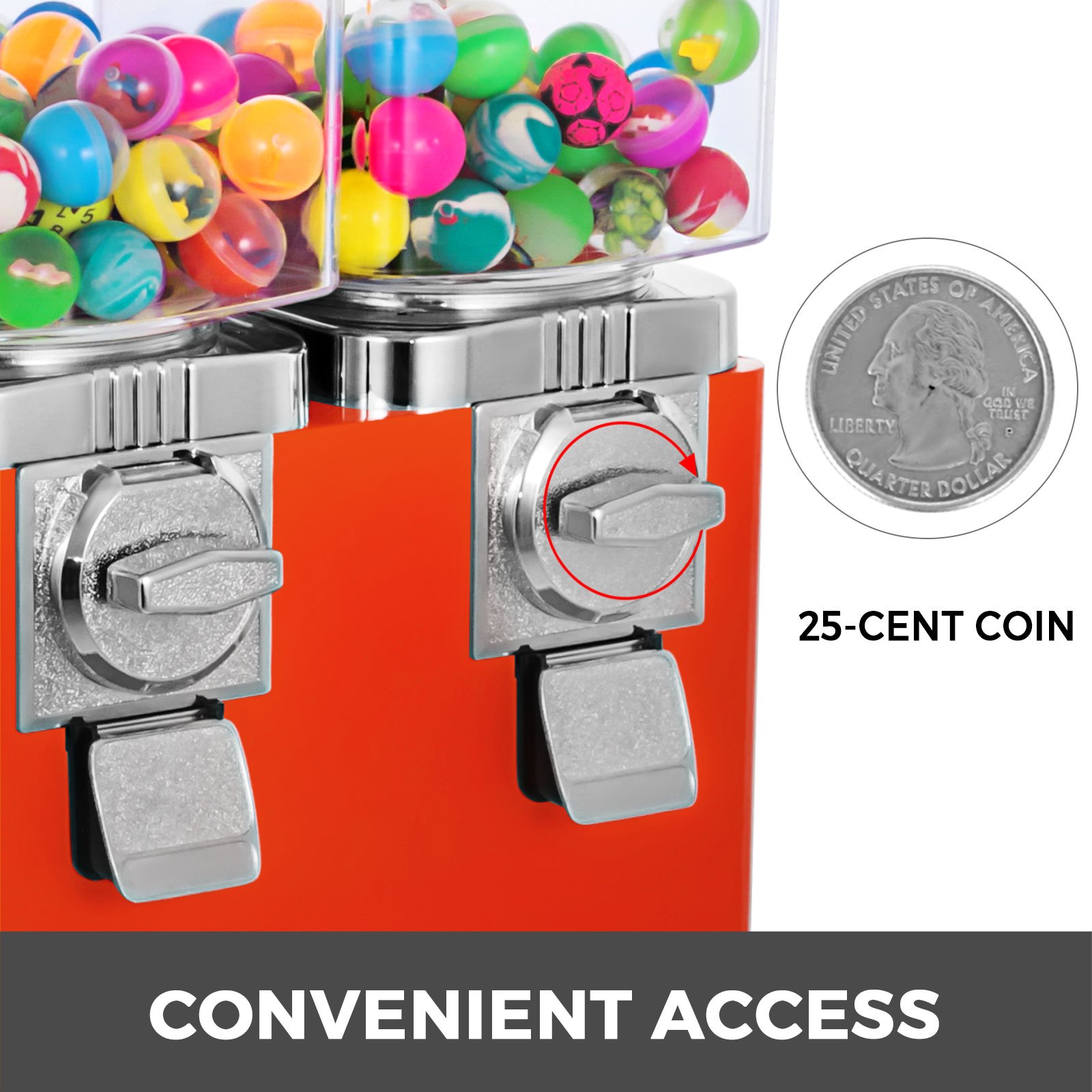 Red Triple Bulk Candy Vending Machine Three-head W/locks+keys Candy Dispenser