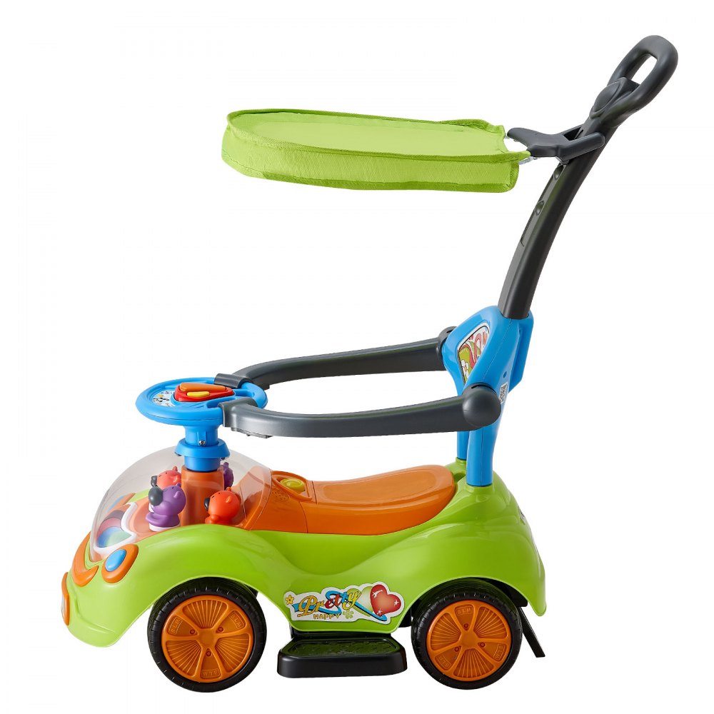 VEVOR Ride On Push Car for Toddler 19+ Months Sit-to-Stand Push Car Handle, for Boys Girls, Around Buggy with Guardrails, Detachable Canopy, Music & Light & Storage, Detachable Back,Indoor Outdoor