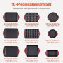 VEVOR Baking Pans Set, 10-Piece, Nonstick Carbon Steel Cookware Sheets & Trays, Stackable Kitchen Oven Bakeware Cooking Sets with Silicone Handles, Easy to Clean, for Baking Cookie Cake Muffin Bread