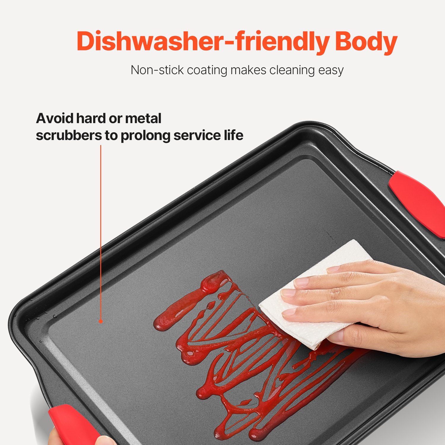 VEVOR Baking Pans Set, 6-Piece, Nonstick Carbon Steel Cookware Sheets & Trays, Stackable Kitchen Oven Bakeware Cooking Sets with Silicone Handles, Easy to Clean, for Baking Cookie Cake Muffin Bread