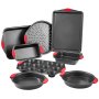 VEVOR Baking Pans Set, 8-Piece, Nonstick Carbon Steel Cookware Sheets & Trays, Stackable Kitchen Oven Bakeware Cooking Sets with Silicone Handles, Easy to Clean, for Baking Cookie Cake Muffin Bread