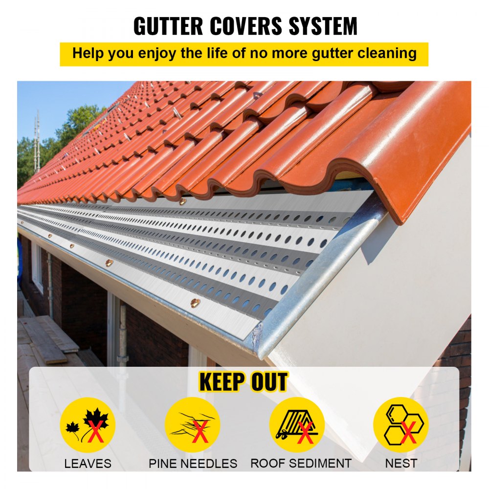 VEVOR Gutter Guards, 5" x 3' Each Gutter Covers System, 35 Packs 105 FT Leaf Gutter Guards, Mill Finish Aluminum Guards for Gutter, DIY Length Cut Gutter Covers for Roofs of Wood, Mental, Shingle