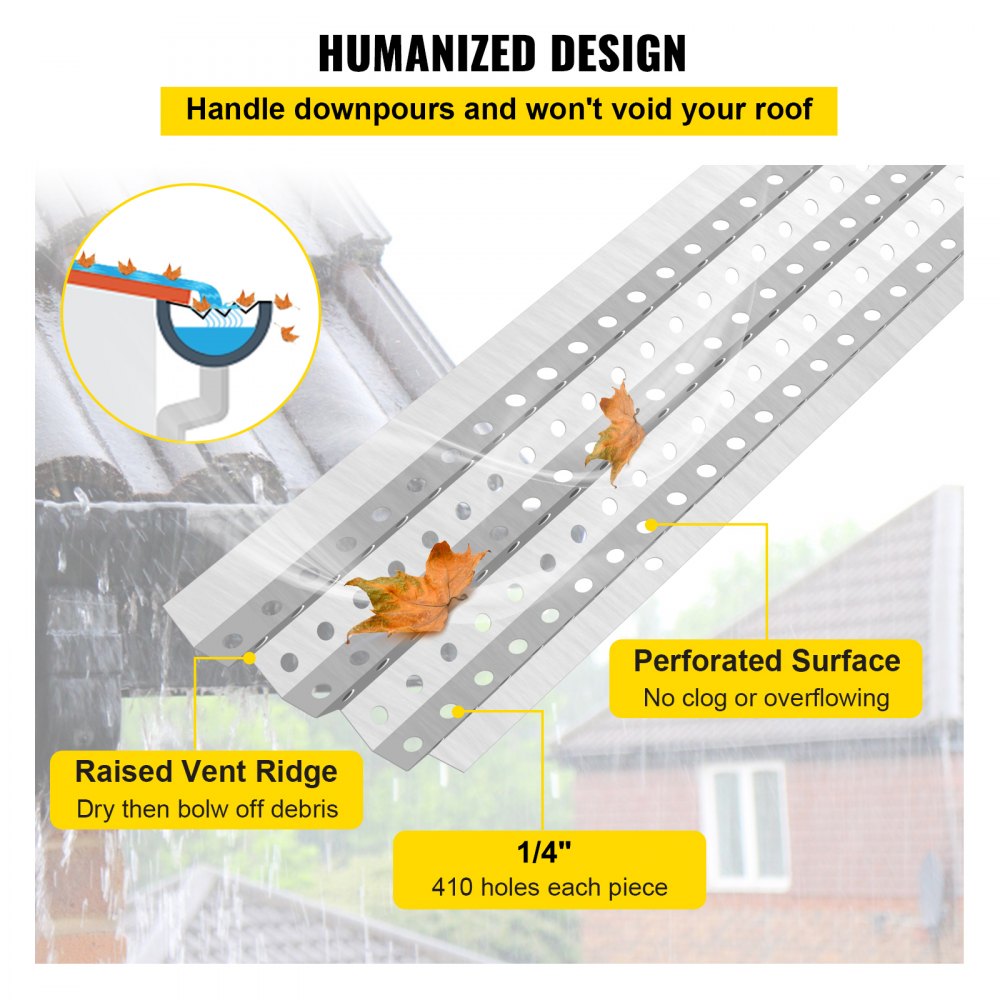 VEVOR Gutter Guards, 5" x 3' Each Gutter Covers System, 35 Packs 105 FT Leaf Gutter Guards, Mill Finish Aluminum Guards for Gutter, DIY Length Cut Gutter Covers for Roofs of Wood, Mental, Shingle