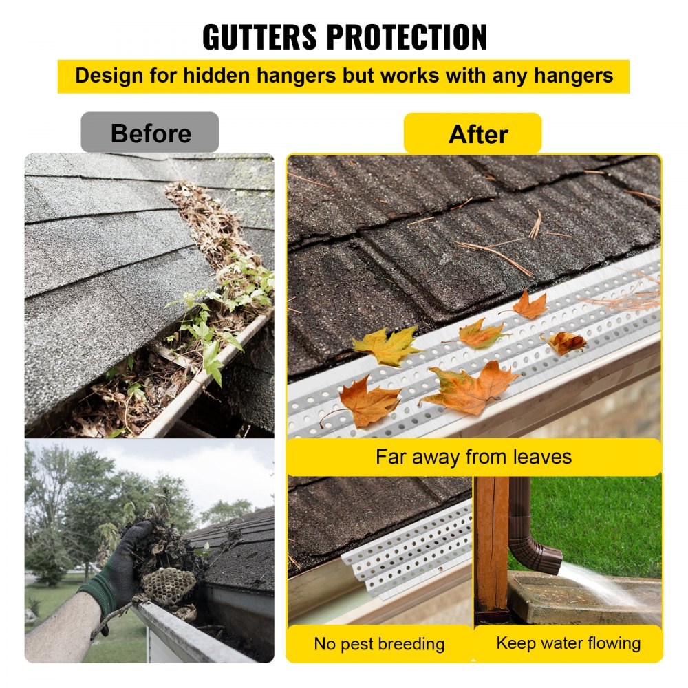 VEVOR Gutter Guards, 5" x 3' Each Gutter Covers System, 35 Packs 105 FT Leaf Gutter Guards, Mill Finish Aluminum Guards for Gutter, DIY Length Cut Gutter Covers for Roofs of Wood, Mental, Shingle
